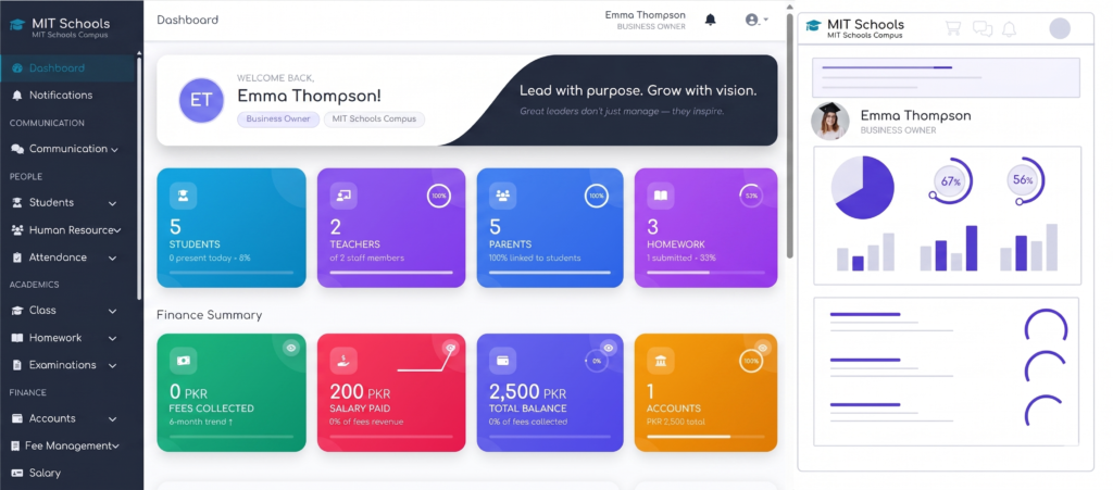 school software Dashboard